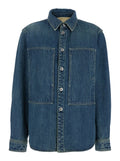 Blue Shirt with Classic Collar and Logo Patch on the Rear in Denim Woman Blu Cotton Blouses