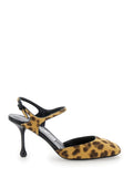 Pixie Brown Pumps with High Sculpted Heel and All-Over Leopard Print in Tech Fabric Woman Leather Metal Salpa Plastic Heels
