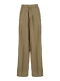 Green Silk Pants with Belt Loops and Logo Patch on the Rear in Woman Trousers