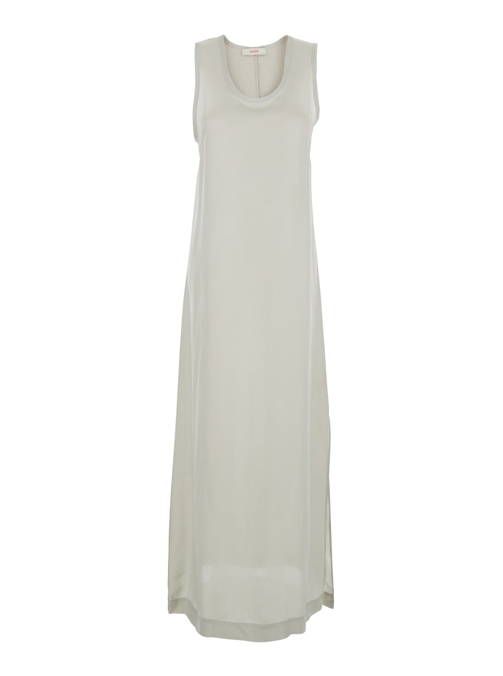 White Long Dress with U-neck and Back Closure in Viscose Blend Woman Cu