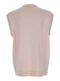 Pink Sleeveless Vest with V Neck and Contrasting Logo Embroidery on the Front in Cotton Cashmere Blend Man Jersey