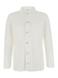 White Shirt with Classic Collar and Two Front Patch Pockets in Cotton Man Blouses