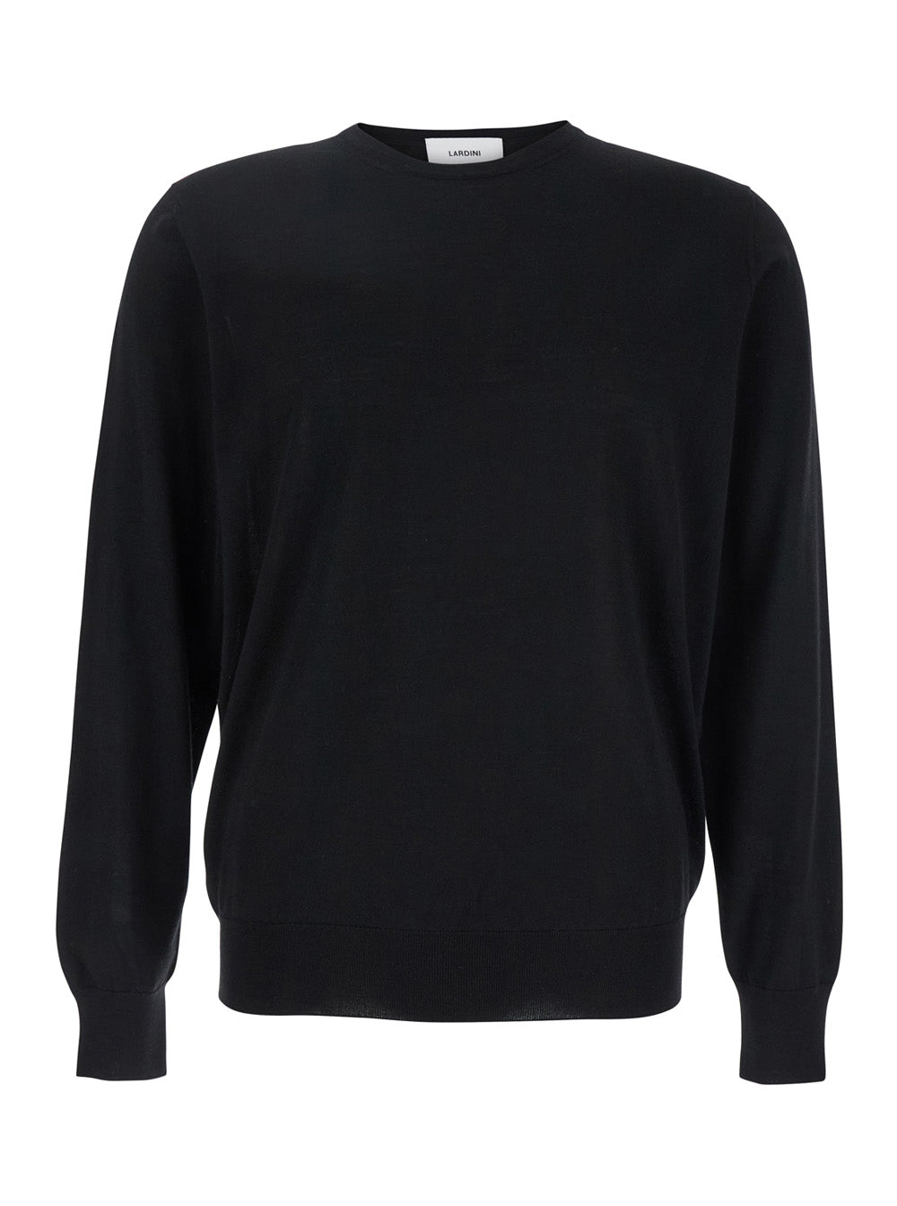 Black Round Neck Sweater with Long Sleeves in Wool and Silk Blend Man Kashmir Jersey