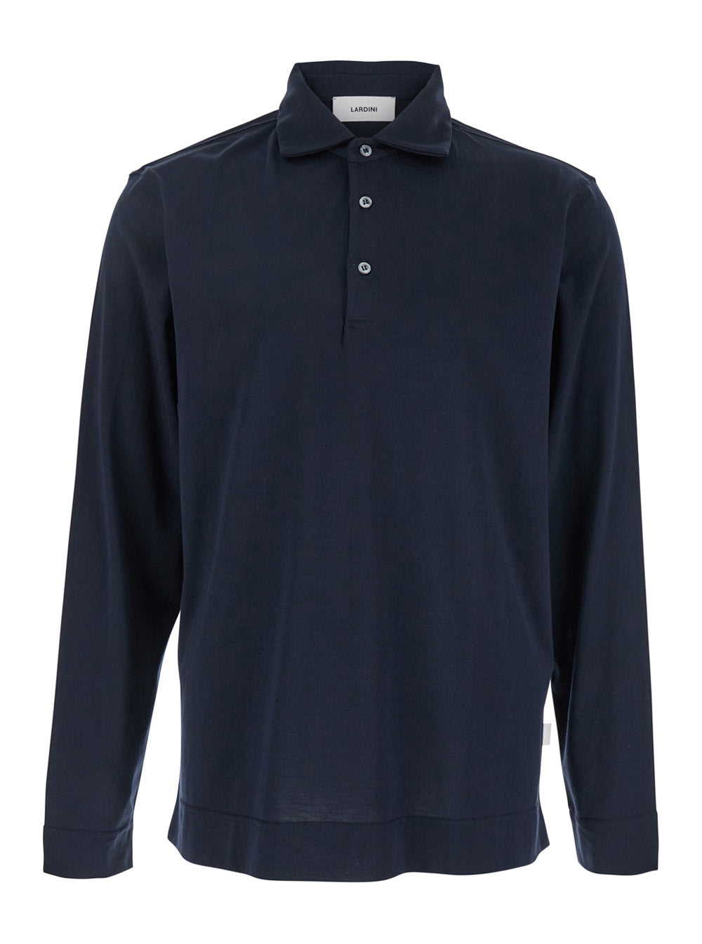 Blue Polo with Classic Collar and Long Sleeves in Cotton Silk Blend Man Blu Tshirts Shirts
