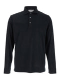 Black Polo with Classic Collar and Long Sleeves in Cotton Silk Blend Man Tshirts Shirts