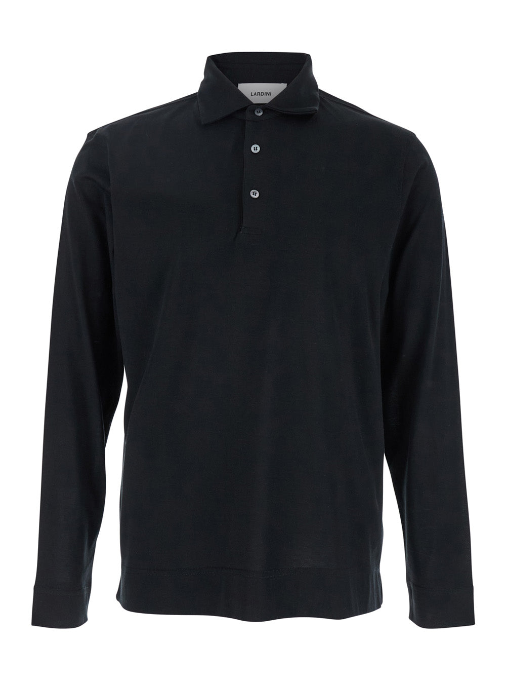 Black Polo with Classic Collar and Long Sleeves in Cotton Silk Blend Man Tshirts Shirts