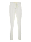 White Pants with Elastic Waist and Drawstring in Cotton Man Viscose Lyocell Wool Trousers