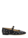 Mary Jane Black Ballerinas with Eyelets in Leather Woman Lamb