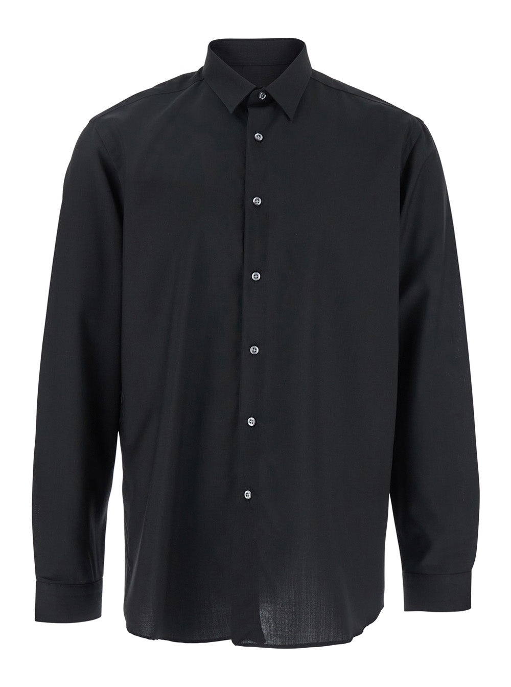Black Shirt with Classic Collar and Button Closure in Fabric Man Blouses