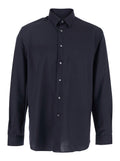 Blue Shirt with Classic Collar and Button Closure in Fabric Man Blu Virgin Wool Blouses
