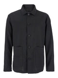 Black Jacket with Classic Collar and Patch Pockets on the Front in Wool Man Outerwear
