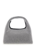 The Mini Sack Metallic Handbag with Logo Patch on Rear and All-Over Crystal Embellishments in Tech Fabric Woman Aluminium Mesh Glass Hand Bags