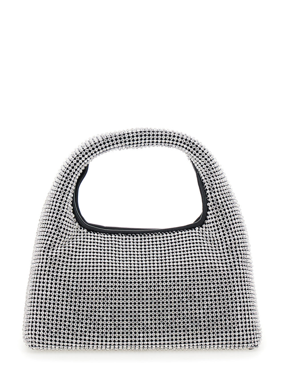 The Mini Sack Metallic Handbag with Logo Patch on Rear and All-Over Crystal Embellishments in Tech Fabric Woman Aluminium Mesh Glass Hand Bags