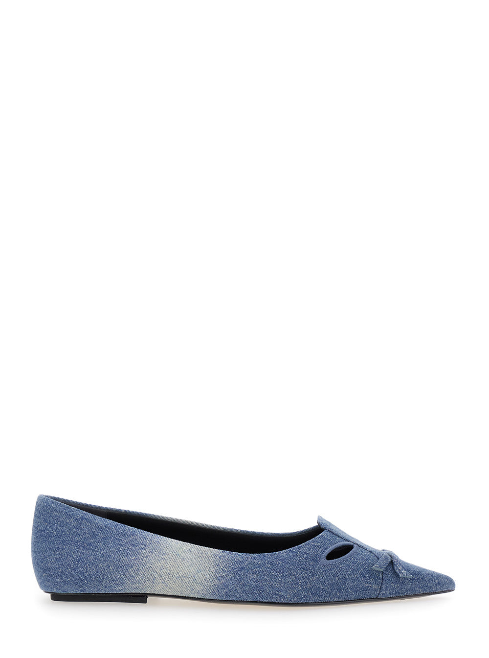 The Kat Blue Ballerinas with Cut-Out Detail and Bow on Front in Cotton Woman Blu