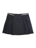 Blue Skirt with Logo Patch and Logoed Buttons in Cotton Girl Blu