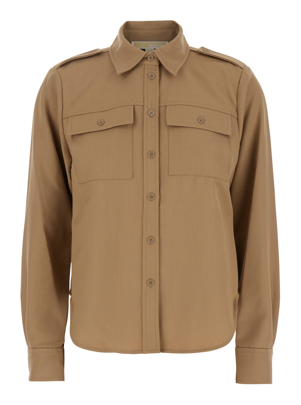 Beige Shirt with Patch Pockets on the Chest in Virgin Wool Blend Woman Polyester And Blouses