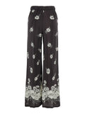 Multicolor Pants with Elastic Waist and All-Over Floral Motif in Fabric Woman Trousers