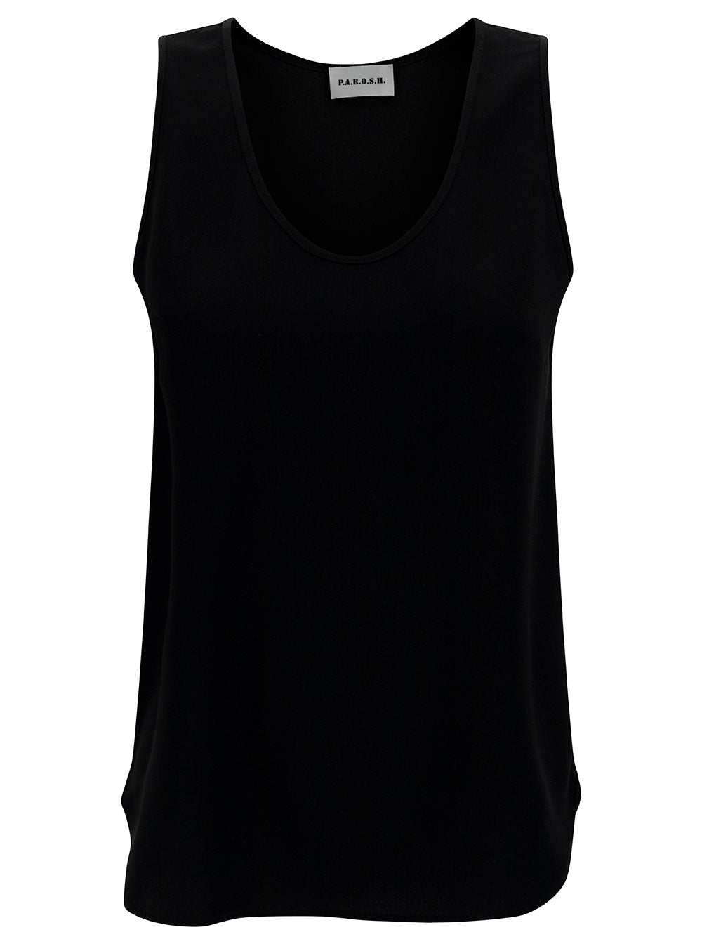 Black Tank Top with Plunging U Neckline in Polyamide Woman Tops