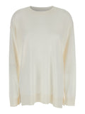 White Long-Sleeved Crewneck Sweater in Wool and Silk Blend Woman Cashmere Jersey
