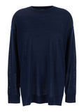 Blue Long-Sleeved Crewneck Sweater in Wool and Silk Blend Woman Blu Cashmere Jersey