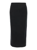 Black Skirt with High Elastic Waist and Straight Hem in Wool Cashmere Stretch Woman