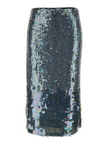 Midi Grey Skirt with All-Over Sequins in Stretch Polyamide Woman Metallic Elastane
