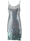 Mini Grey Dress with All-Over Multicolor Sequins in Stretch Polyamide Woman Metallic Elastane