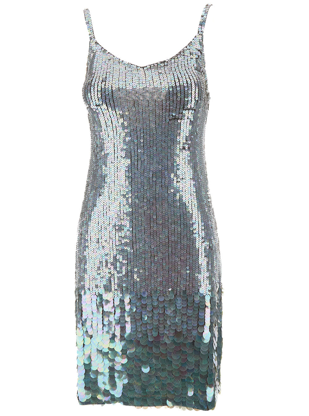 Mini Grey Dress with All-Over Multicolor Sequins in Stretch Polyamide Woman Metallic Elastane