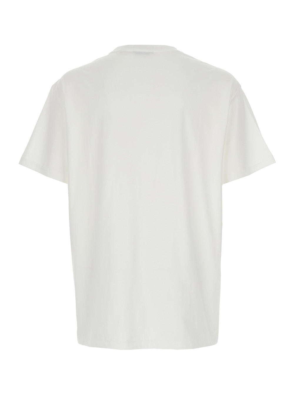 White Crewneck T-Shirt with Contrasting Logo Print on the Front in Cotton Man Tshirts And Polo Shirts