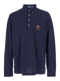 Classic Fit Blue Polo with Collar and Embroidered Logo on the Front in Cotton Mesh Man Blu Tshirts Shirts