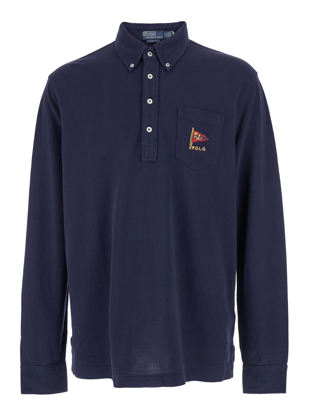 Classic Fit Blue Polo with Collar and Embroidered Logo on the Front in Cotton Mesh Man Blu Tshirts Shirts