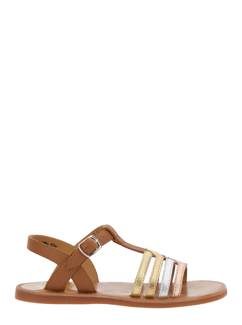 Plagette New Salome Brown Open Toe Sandals with Band Details in Leather Girl Flat Shoes