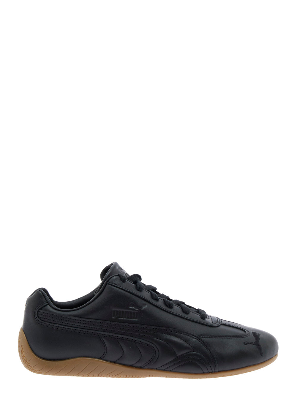 Speedcat Black Low Top Sneakers With Embossed Logo On The Tongue And Contrasting Sole Leather Unisex