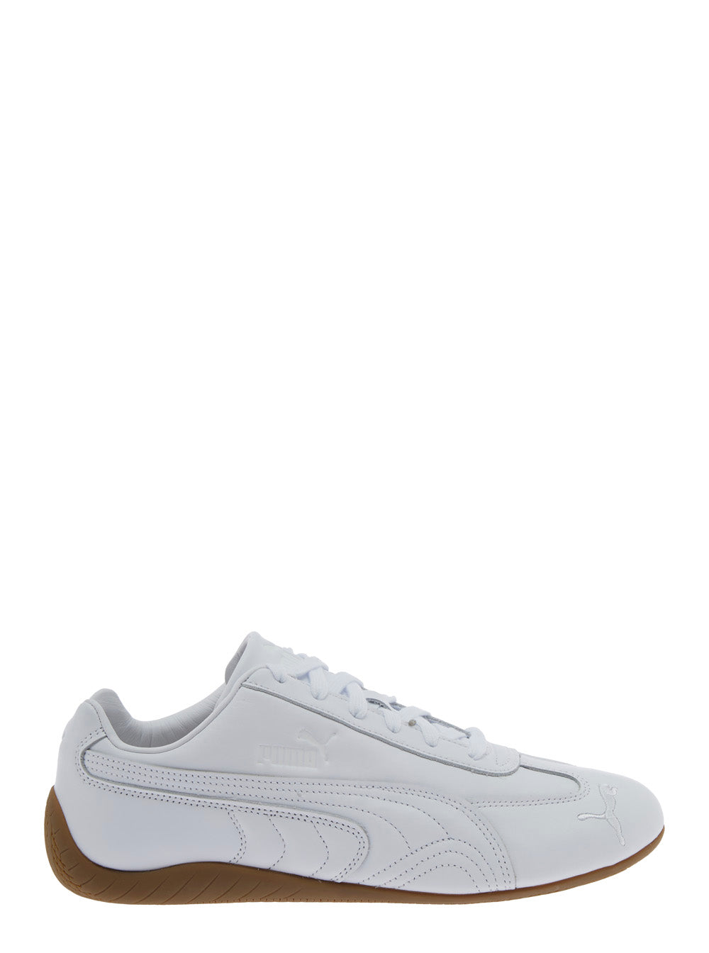 Speedcat White Low Top Sneakers With Embossed Logo On The Tongue And Contrasting Sole Leather Unisex