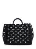 Black Handbag with Weaving and All-Over Disc Details in Raphia Woman Hand Bags