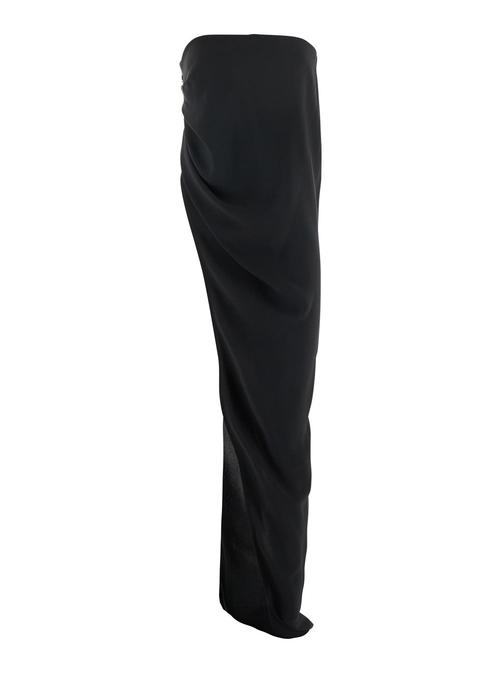 Lido Black Long Dress with Straight Neckline and Asymmetric Design in Viscose Blend Woman Acetate
