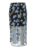 Black Pencil skirt with Mesh Panels and All-Over Floral Motif in Tech Fabric Woman Polyester