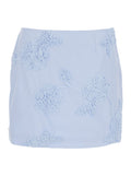 Light Blue Mini Skirt With Low Waist And All-Over Floral Motif Cotton Woman