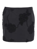Black Mini Skirt With 3d Floral Details Applied All-Over Cotton Woman