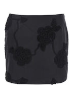 Black Mini Skirt With 3d Floral Details Applied All-Over Cotton Woman - 34