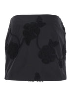 Black Mini Skirt With 3d Floral Details Applied All-Over Cotton Woman - 34