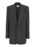 Grey Single-Breasted Jacket with Peak Revers in SIlk Woman Blazers