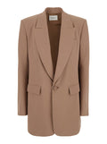 Beige Single-Breasted Jacket with Peak Lapels in Wool Woman Blazers