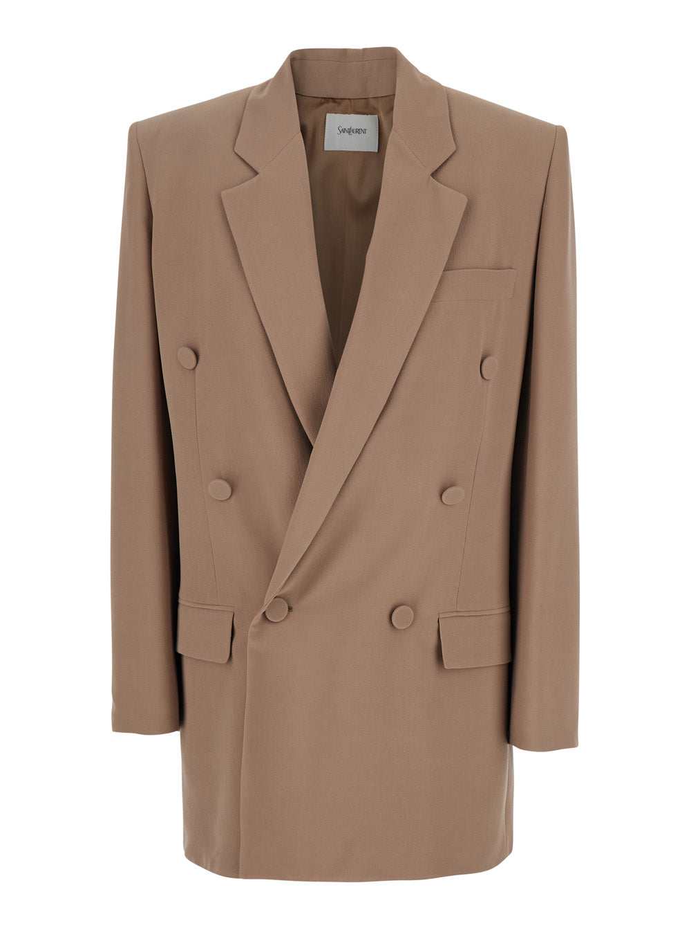 Beige Double Breasted Jacket with Classic Lapels in Silk Woman Blazers