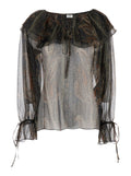 Multicolor Off-Shoulder Blouse with Drawstring Poet Sleeves in Silk Blend Woman Metalic Polyester Shirts And Blouses