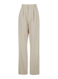 Beige Pants with Belt Loops and Pences on the Front in Wool Woman White Trousers