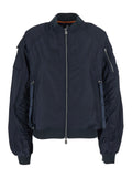 Lil Blue-Black Bomber Jacket with Front Pockets and Logo Patch Applied on the Sleeve in Tech Fabric Woman Polyester Outerwear