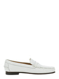 Danielle Pop White Loafers with Bevelled Toe and Low Stacked Heel in Leather Woman Calf