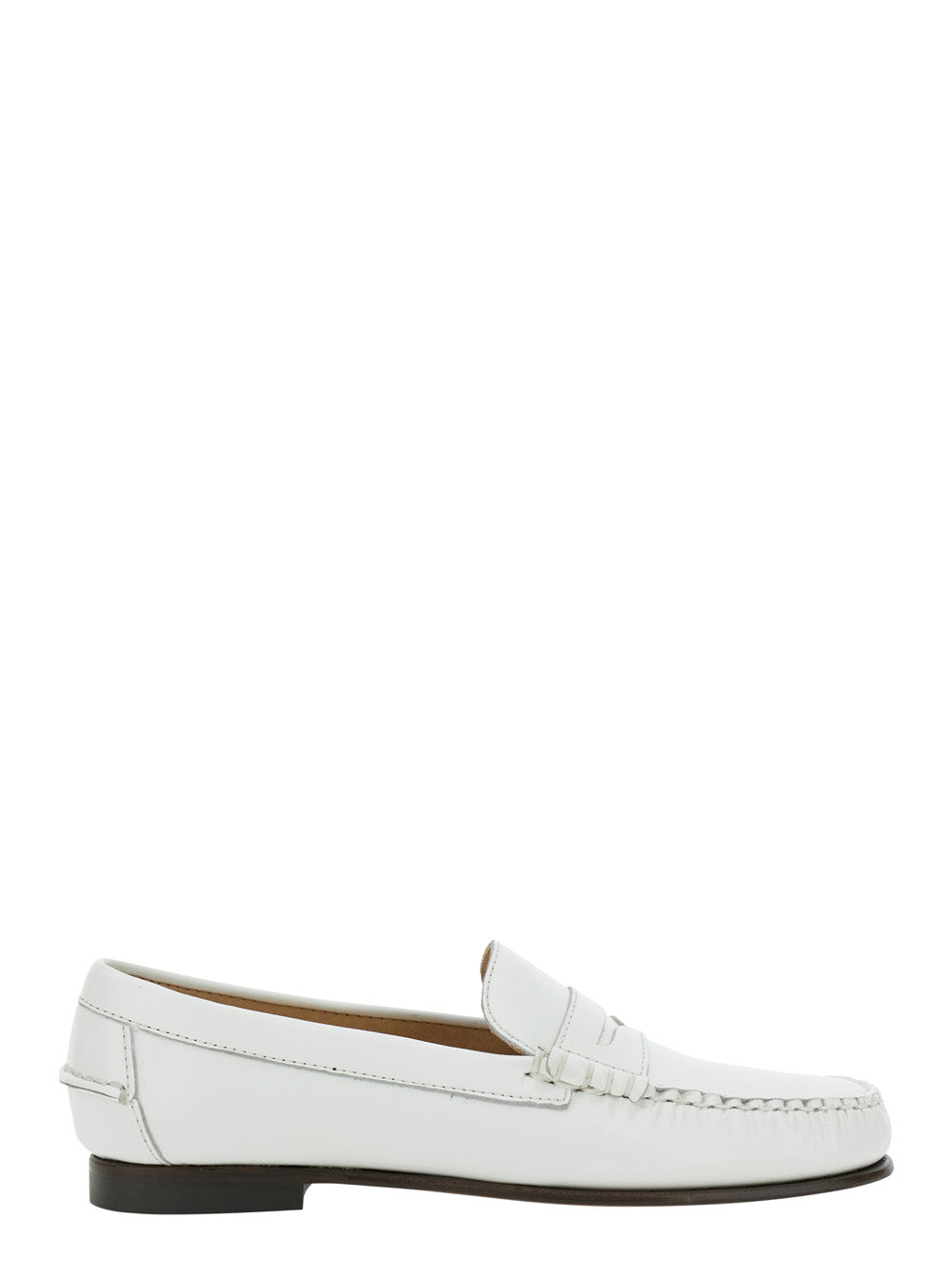 Danielle Pop White Loafers with Bevelled Toe and Low Stacked Heel in Leather Woman Calf
