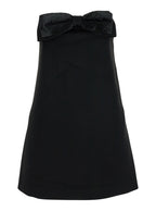 Black Sleeveless Mini Dress With Bandeau And Beaded Oversize Bow Tech Fabric Woman - UK 6